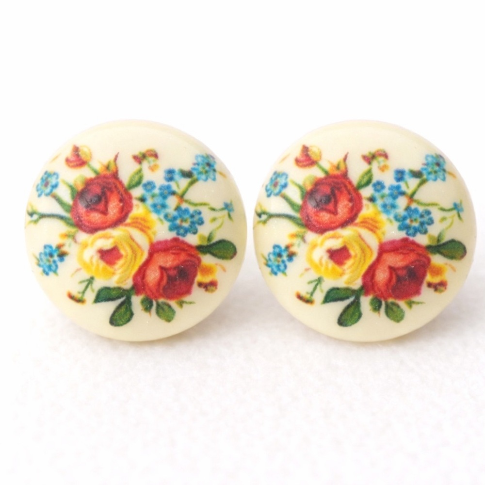 💐Vintage Floral Cabochon Stud Earrings | Repurposed | Cottagecore 💐